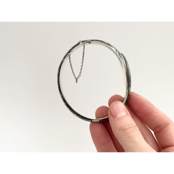 Siam Sterling Silver Bypass Style Hinged Nielloware Thai Made Vintage Bracelet - Picture 13 of 16